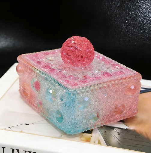 Handmade Diamond-Handled Round Bead Storage Box Resin Mold