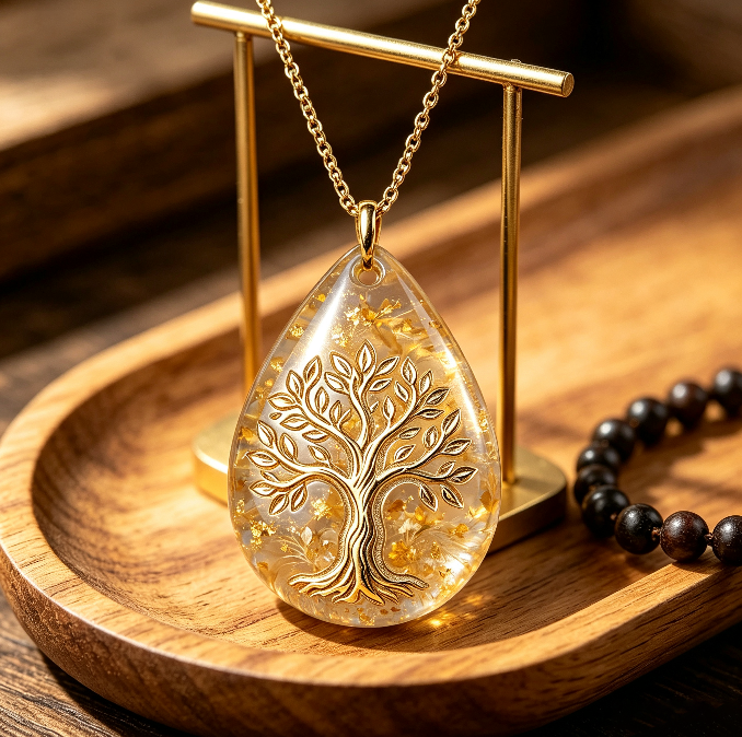 Handmade Puffy  Water Drop Tree of Life Pendant with Hole Resin Mold