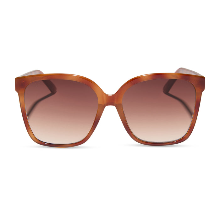 diff eyewear featuring the hazel square sunglasses with a maple tortoise frame and brown gradient lenses front view