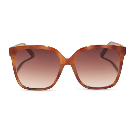 diff eyewear featuring the hazel square sunglasses with a maple tortoise frame and brown gradient lenses front view