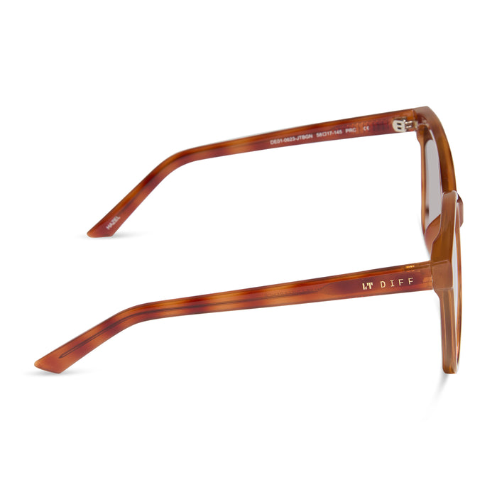 diff eyewear featuring the hazel square sunglasses with a maple tortoise frame and brown gradient lenses side view