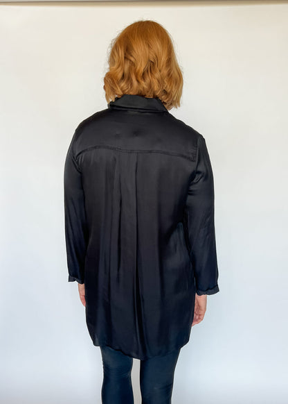 Highly Favored Long Satin Shirt - Black