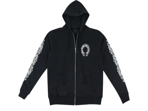 Horseshoe Floral Cross-Sleeve Zip Up Hoodie