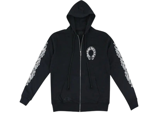 Horseshoe Floral Cross-Sleeve Zip Up Hoodie