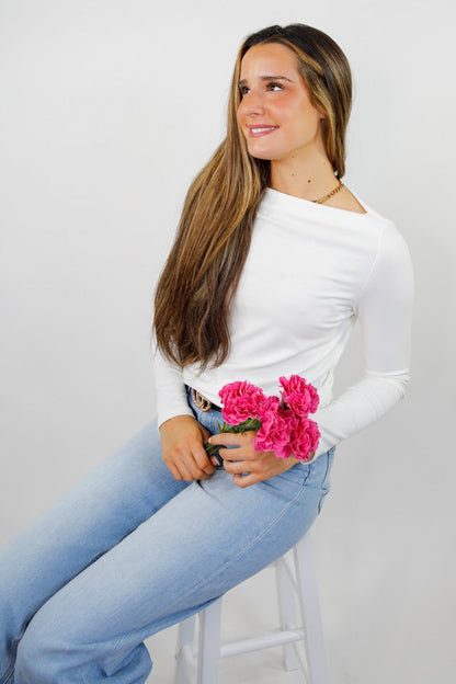Just a Thought Wide Neck Long Sleeve Knit Blouse