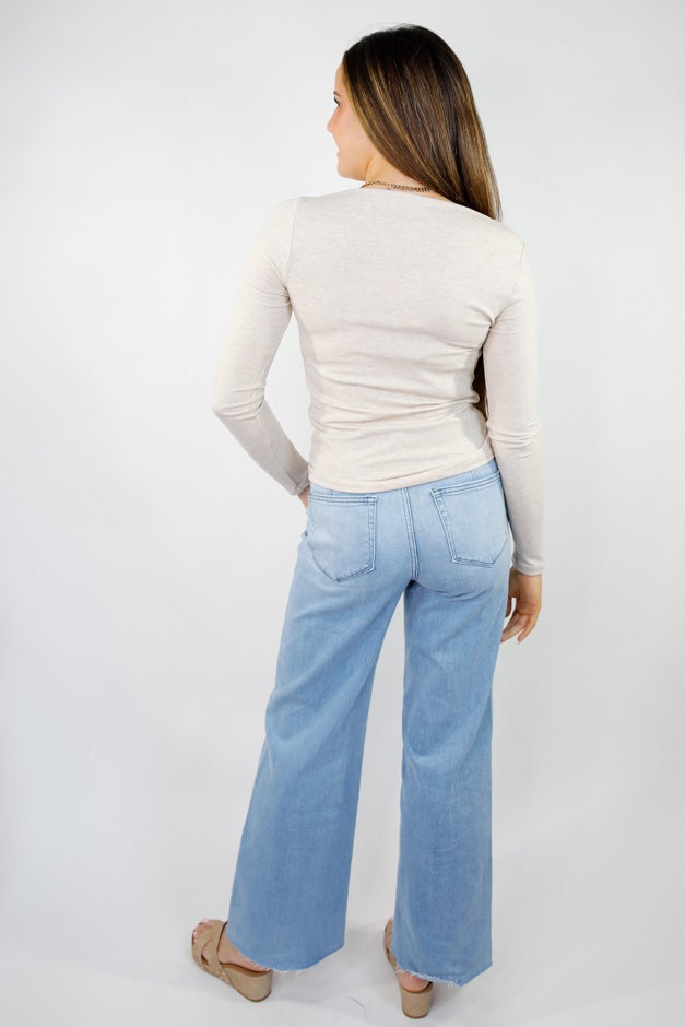 Just a Thought Wide Neck Long Sleeve Knit Blouse