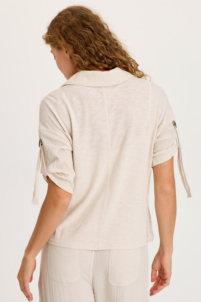 XCVI Kaleo Gauze Lace Trim Snap-Up Top