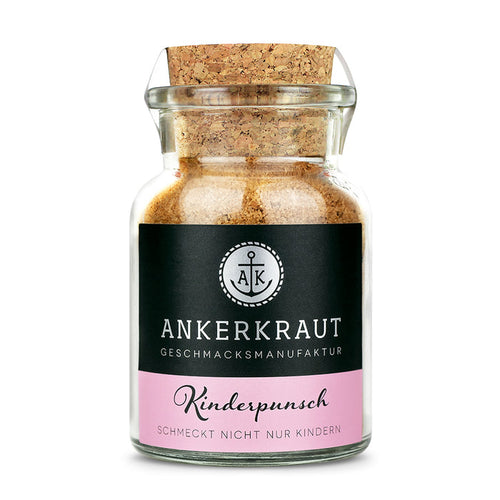 Kinderpunsch Gewürze von Ankerkraut im Korkenglas auf weißem Hintergrund.