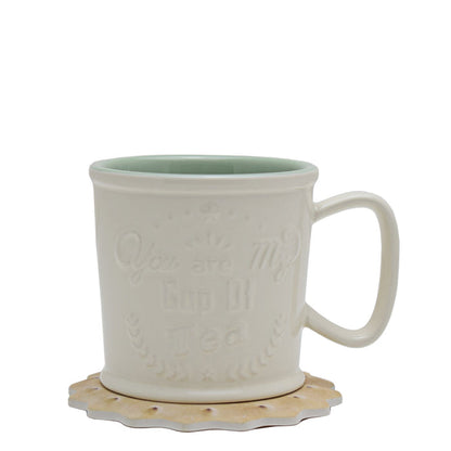 Kitchen Life Lungo 290ml Mug With Coaster - White & Green