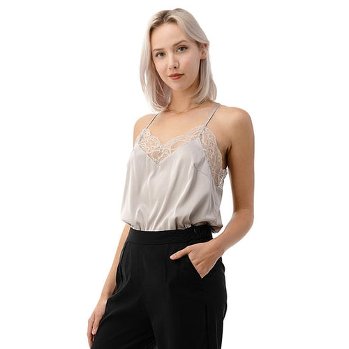 Lace Trim Shiny Chiffon Camisole