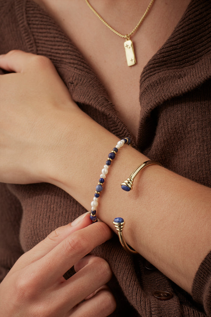 Lapis Lazuli and Pearl Beaded T-Bar Bracelet