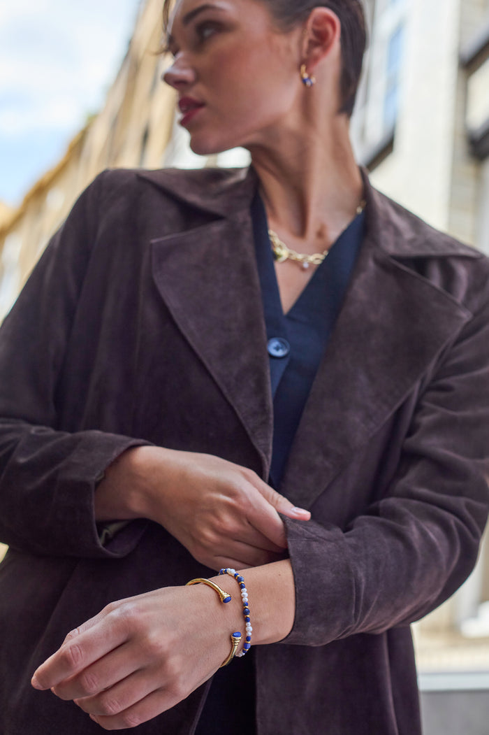 Lapis Lazuli and Pearl Beaded T-Bar Bracelet