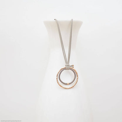 Leather Metal Loop Pendant Necklace