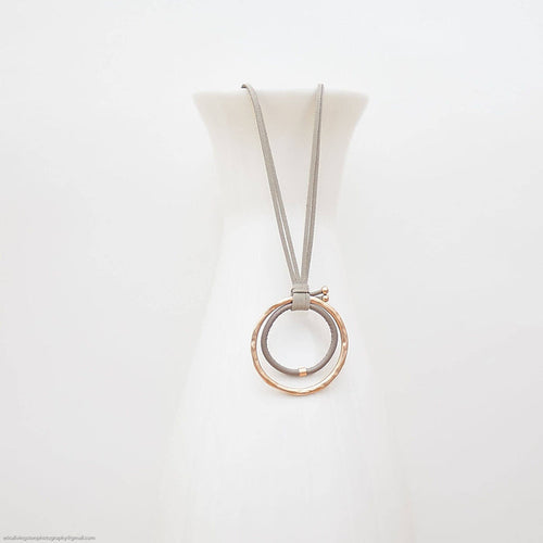 Leather Metal Loop Pendant Necklace