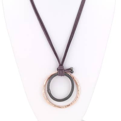 Leather Metal Loop Pendant Necklace