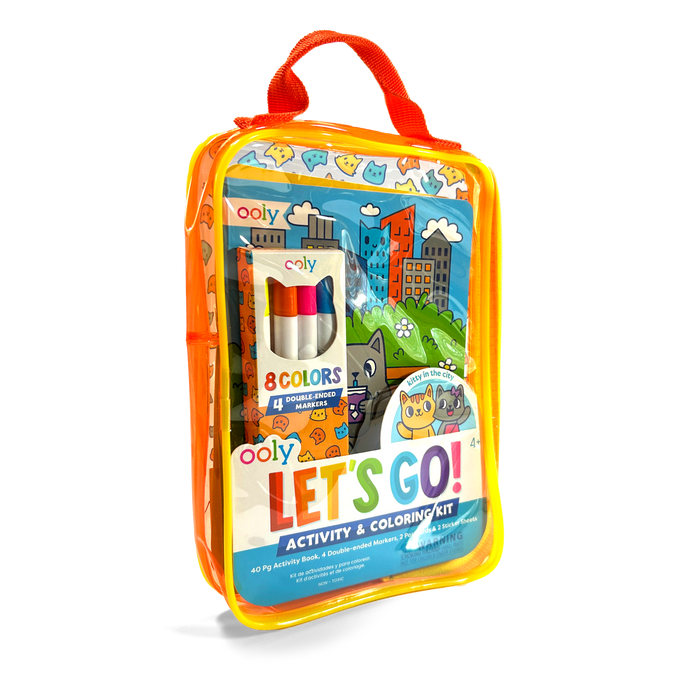 Quarter angle of OOLY Kitty in the City Let’s Go! Activity & Coloring Kit on a white background