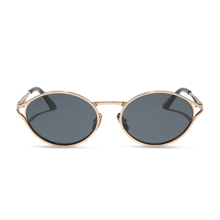 jessie james decker x diff eyewear featuring the limoncello oval prescription sunglasses with a gold frame front view