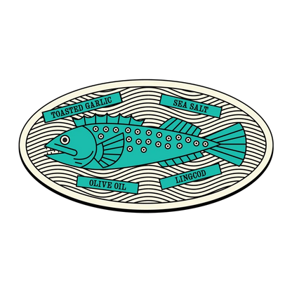 Teal fish illustration on a white background with text labels