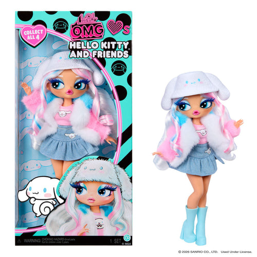 Cinnamoroll doll with Hello Kitty and Friends packaging