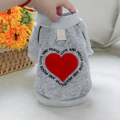 TM - MILK TREASURE PET CLOTHING Dog Apparel XS Love and Peace Heart Shaped Grey Pullover Dog Sweatshirt