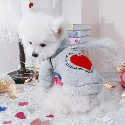 TM - MILK TREASURE PET CLOTHING Dog Apparel Love and Peace Heart Shaped Grey Pullover Dog Sweatshirt