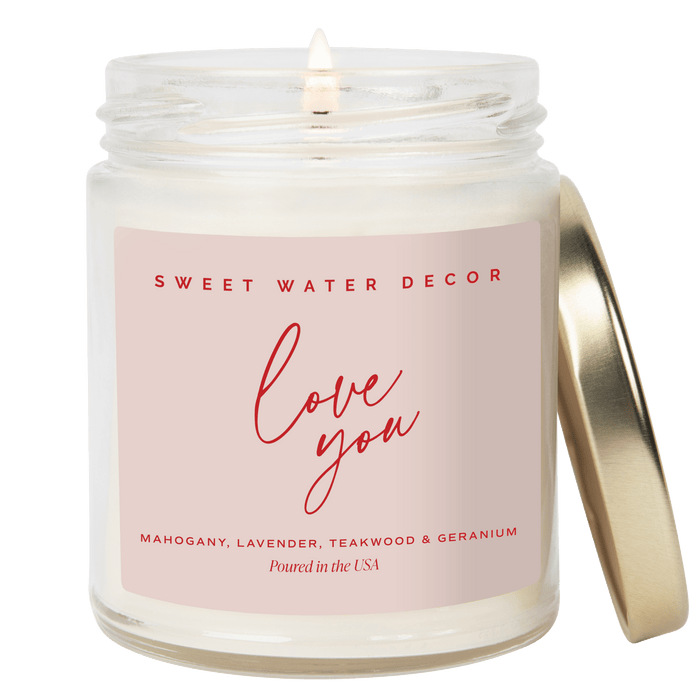 Love You Soy Patterned Candle - Clear Jar - 9 oz - Sweet Water Decor - Candles