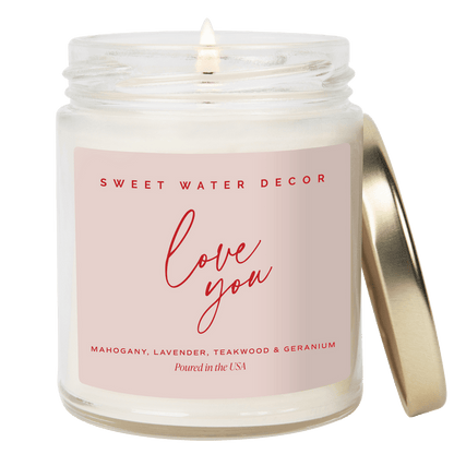 Love You Soy Patterned Candle - Clear Jar - 9 oz - Sweet Water Decor - Candles
