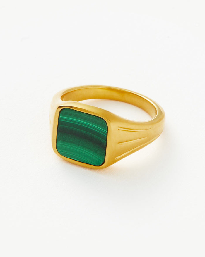 Lucy Williams Square Signet Ring | 18ct Gold Plated Vermeil/Malachite Rings Missoma