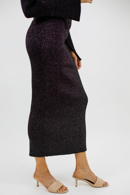 Luxe Ribbed Midi Skirt - Black & Rose Gold Shimmer Knit *Final Sale*