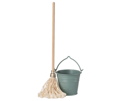 Maileg Bucket & Mop, Miniature, Light Blue