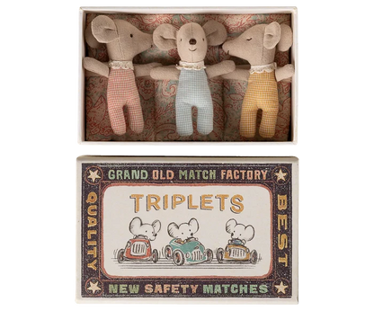 Maileg Triplets, Baby Mice in Matchbox, Checker