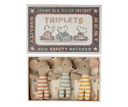 Maileg Triplets, Baby Mice in Matchbox