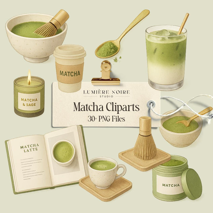 Matcha Clipart Set | 30+ PNG Files | Cozy Green Tea Aesthetic