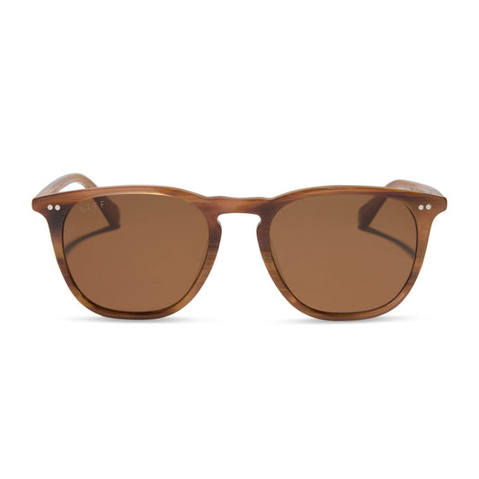 diff eyewear featuring the maxwell xl square sunglasses with a longhorn brown frame and brown polarized lenses front view