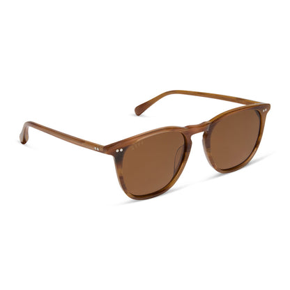 diff eyewear featuring the maxwell xl square sunglasses with a longhorn brown frame and brown polarized lenses angled view