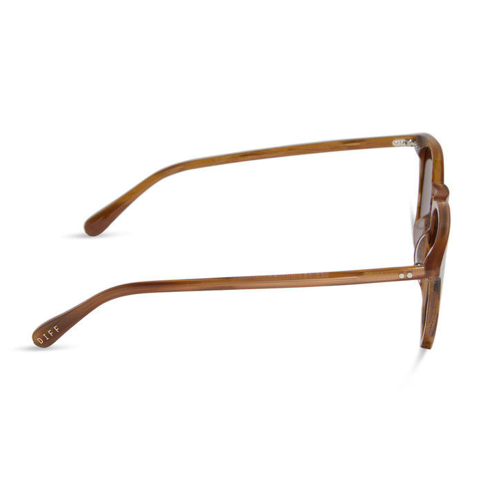 diff eyewear featuring the maxwell xl square sunglasses with a longhorn brown frame and brown polarized lenses side view