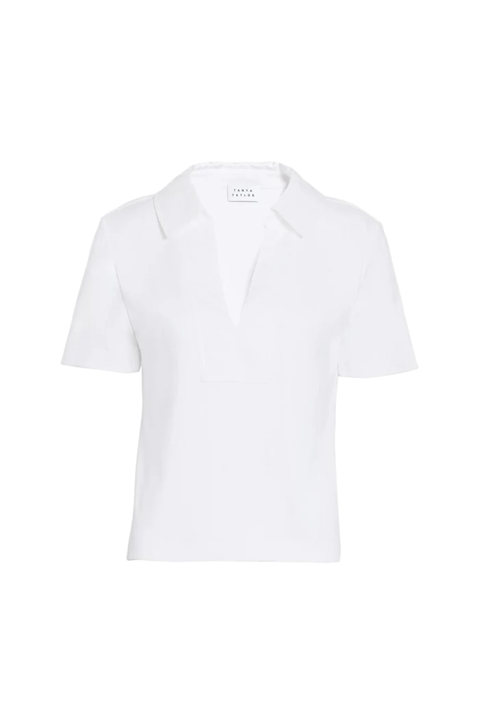 Tanya Taylor Melanie Top in optic white with contrast collar