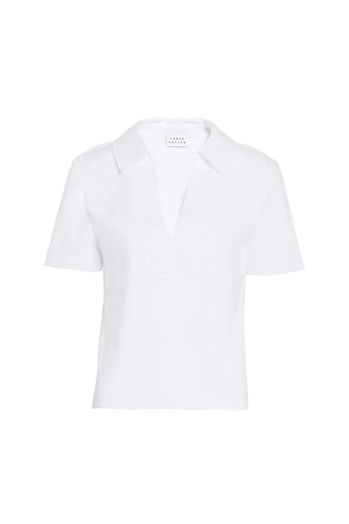 Tanya Taylor Melanie Top in optic white with contrast collar