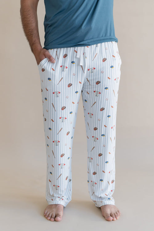Men's Lounge Pants in Home Run shown on a male model