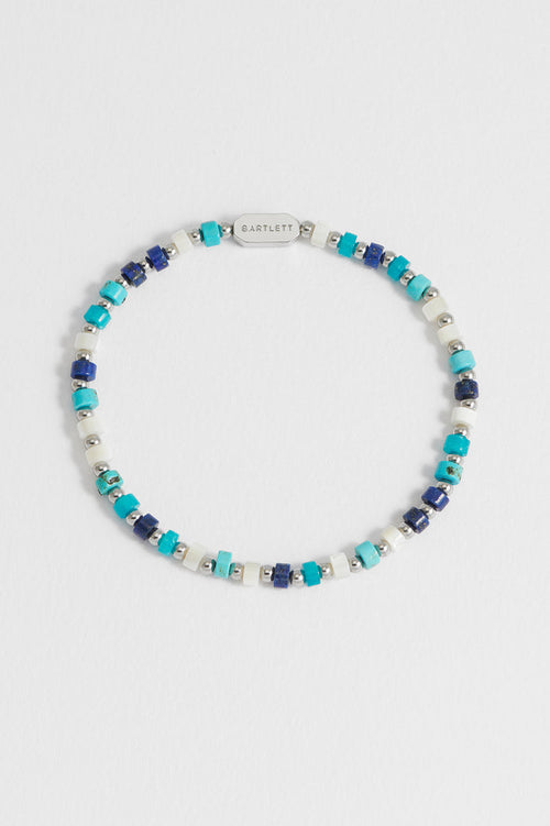 Men's Mixed Blue Gemstone Rondelle Bracelet