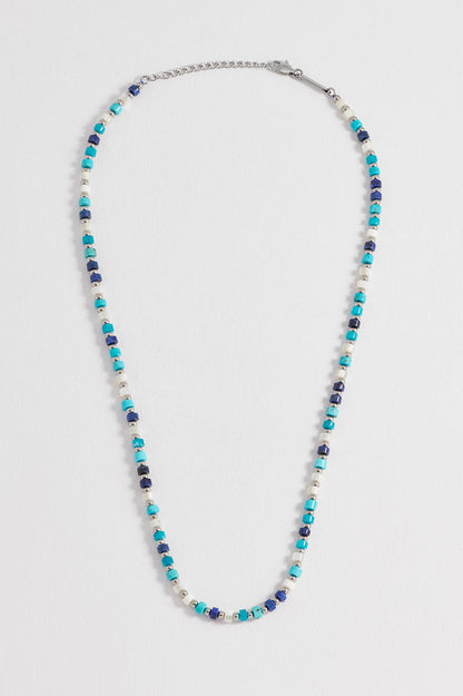 Men's Mixed Blue Gemstone Rondelle Necklace