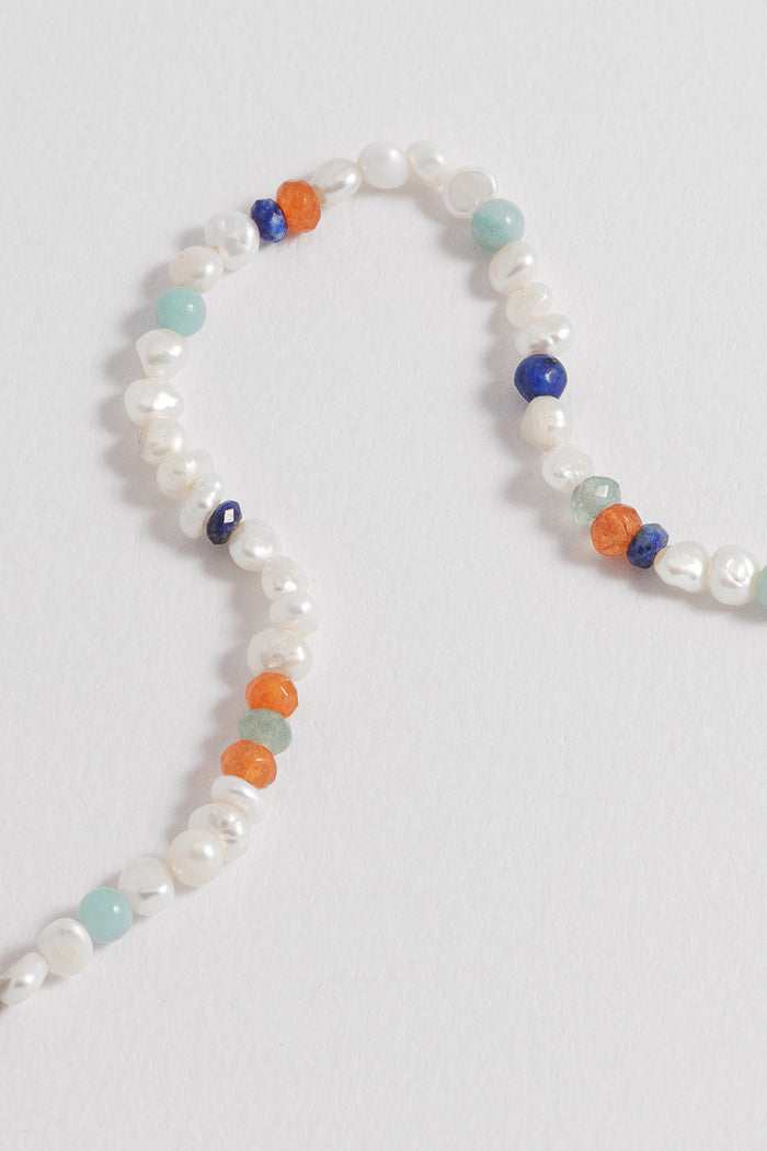 Men's Pearl and Mixed Gemstone Necklace