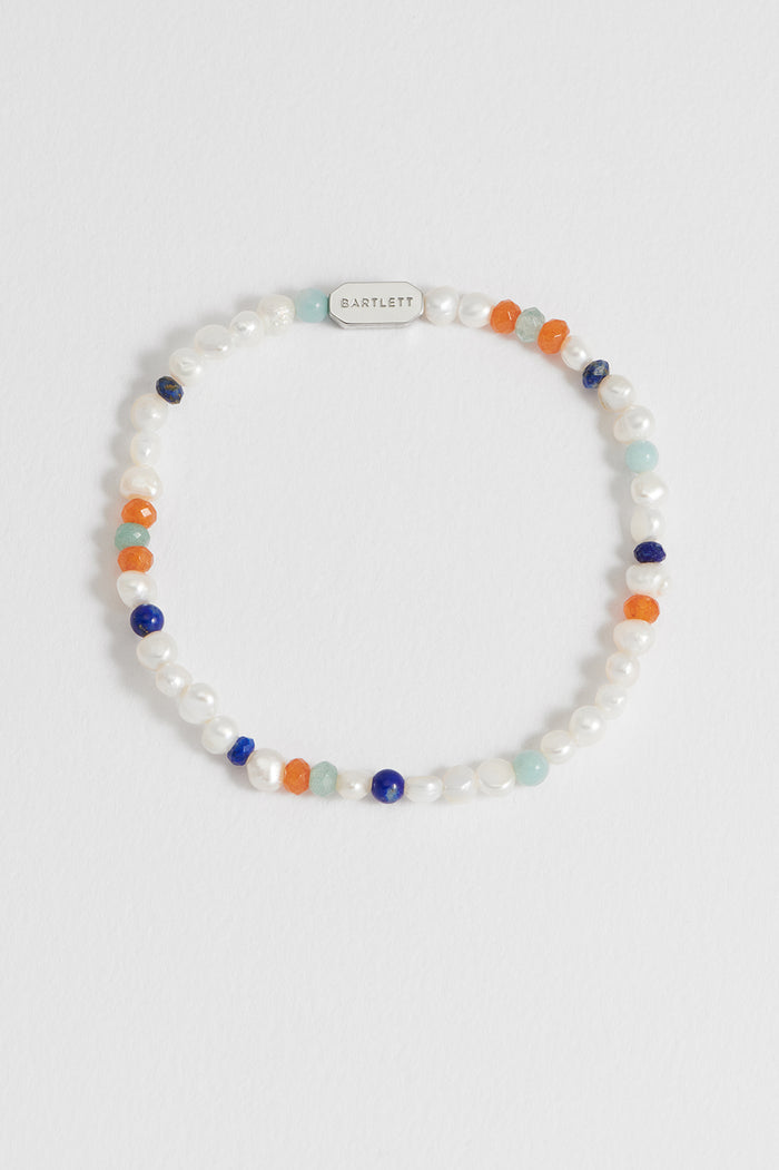 Men's Pearl and Mixed Gemstones Bracelet
