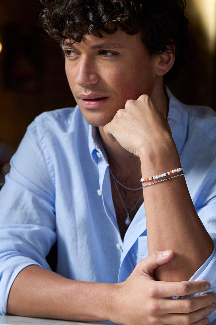 Men's Pearl and Mixed Gemstones Bracelet