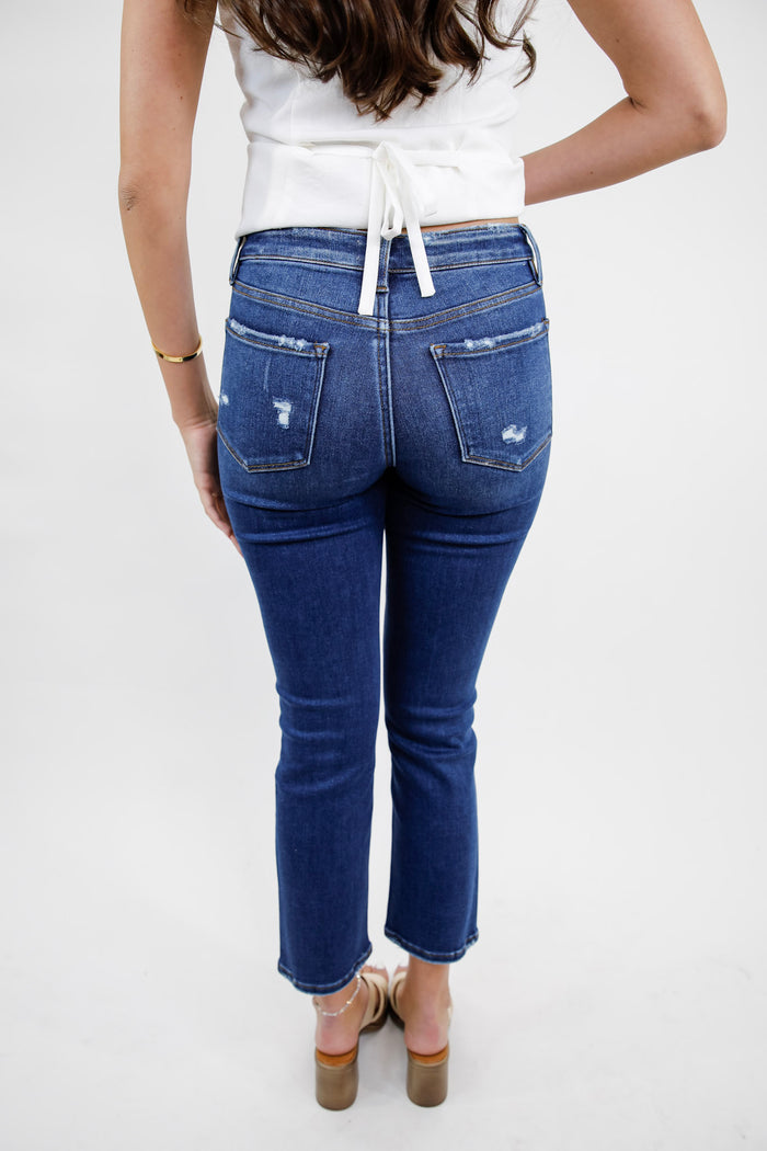 Mid Rise Ankle Slim Straight Jeans