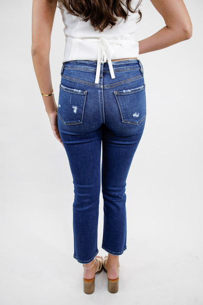 Mid Rise Ankle Slim Straight Jeans