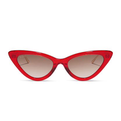 emily in paris x diff eyewear featuring the mindy 3.0 cateye sunglasses with a rouge vogue red frame and brown gradient lenses front view