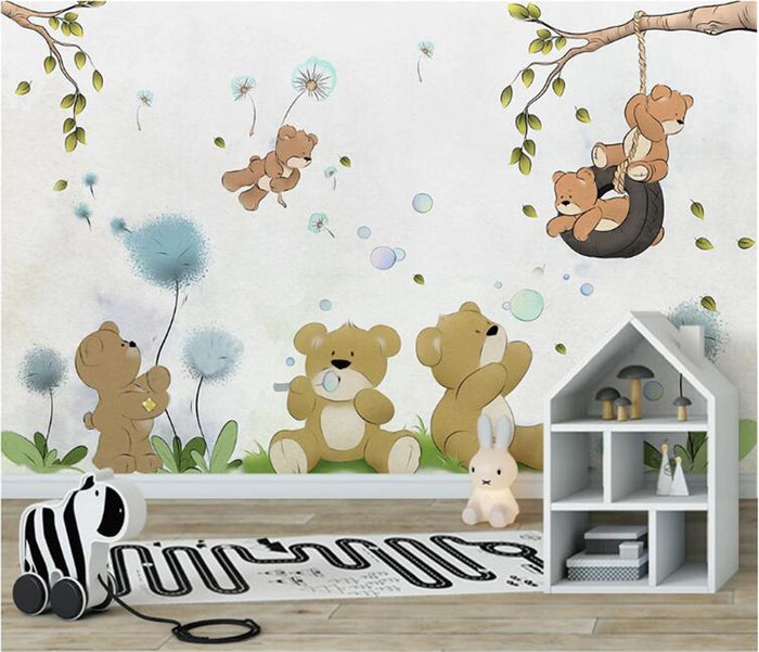 Minimalist Teddy Bears Wallpaper Mural