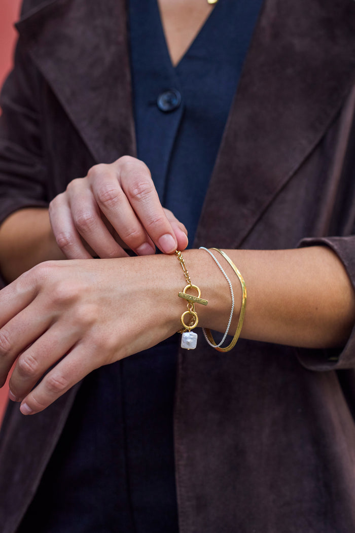 Mixed Metal Herringbone Chain Double Bracelet