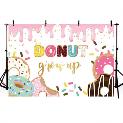 Mocsicka Donut Grow Up Happy Birthday Party Backdrops